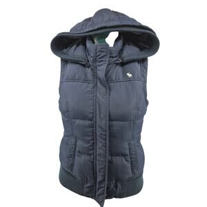 Y2K Abercrombie Down Quilted Navy Blue  Hooded Vest Jacket Youth XL gorp 3818